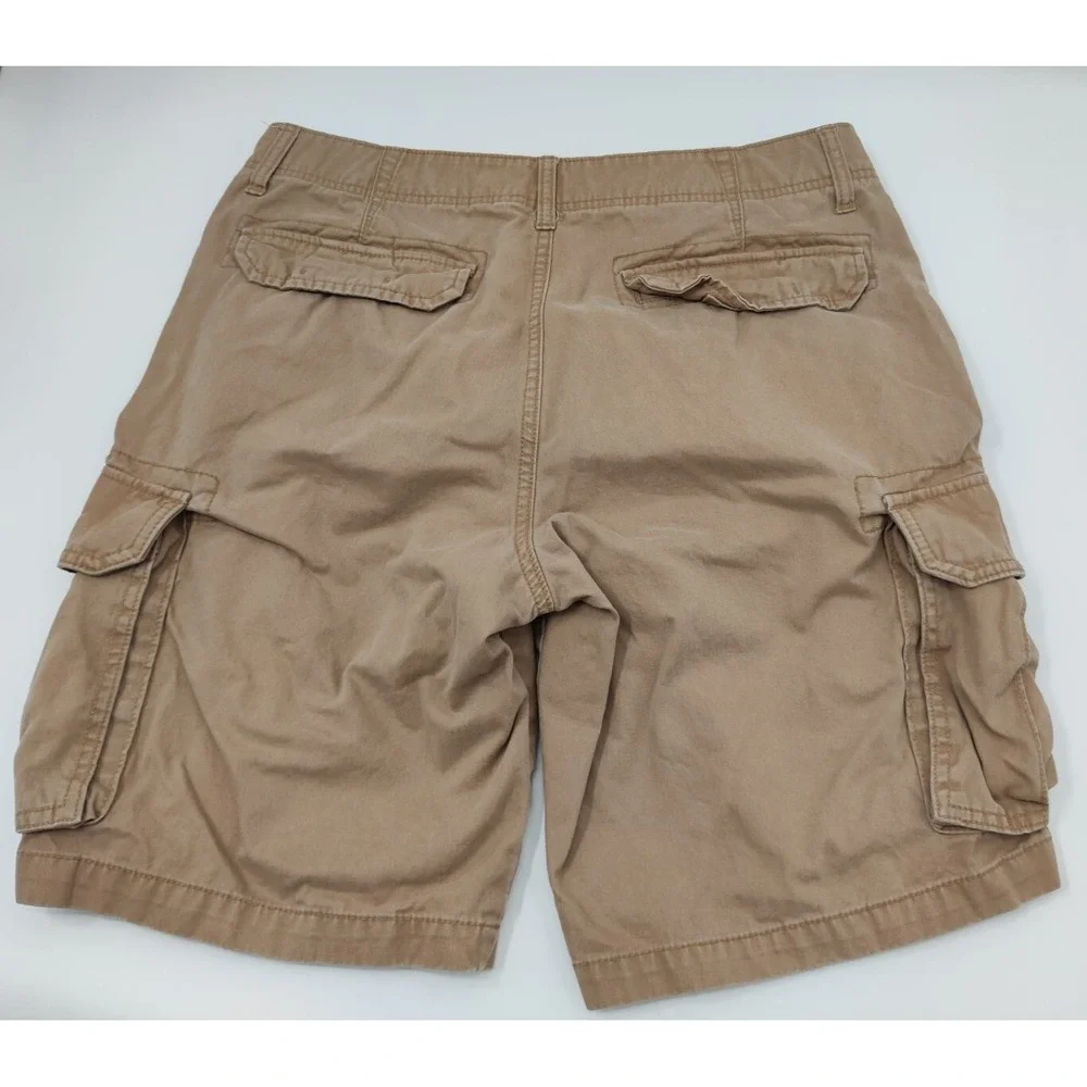 Old Navy Men 34 Cargo Shorts Khaki Tan Cotton Twill Utility Hiking Pockets 35x10